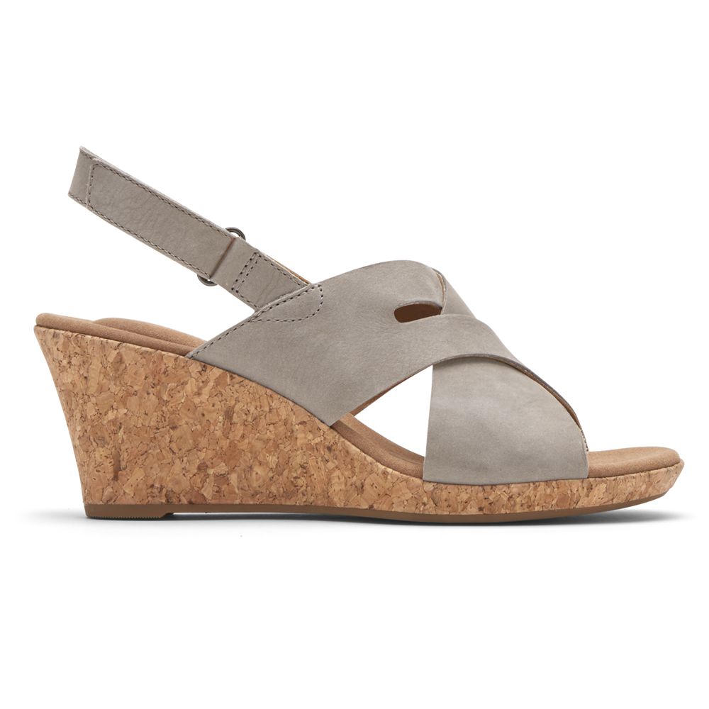 Rockport Women's Briah Slot Slingback Wedges Sandals - Beige - USA (9034ZCOEY)